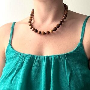 Brown and black wooden round beaded necklace